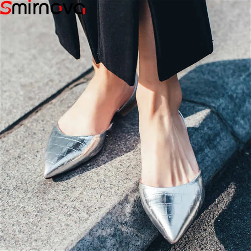 

Smirnova big size 34-43 fashion summer new shoes woman pointed toe shallow genuine leather shoes shallow low heels sandals women