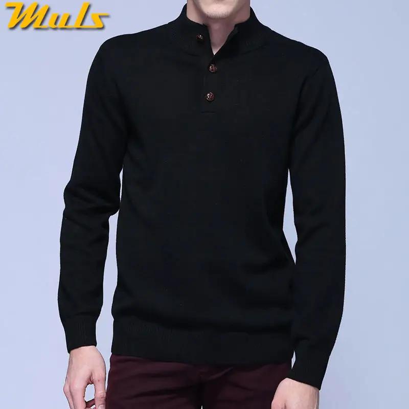 Мужской свитер, пуловеры, бренд MuLS, зимний толстый Хлопковый вязаный свитер на пуговицах, топы, мужской джемпер, осень-весна, размер M-3XL - Цвет: Black-9512