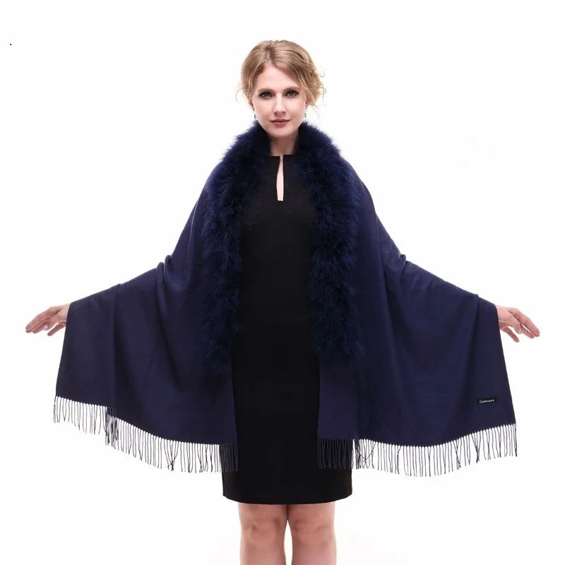 

Wraps Fur Women's Feather Ostrich Fur Shawl Female Imitation Cashmere Wool Pashmina Lady's Winter Warm Cape Long Scarf Cloak