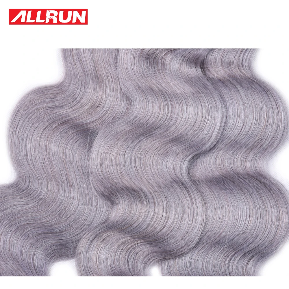 Flash Deal Pre-Colored Pure Grey Human Hair Weave with Frontal Allrun Brazilian Body Wave Remy Hair 3 Bundles With 13*4 Lace Closure Deals 3