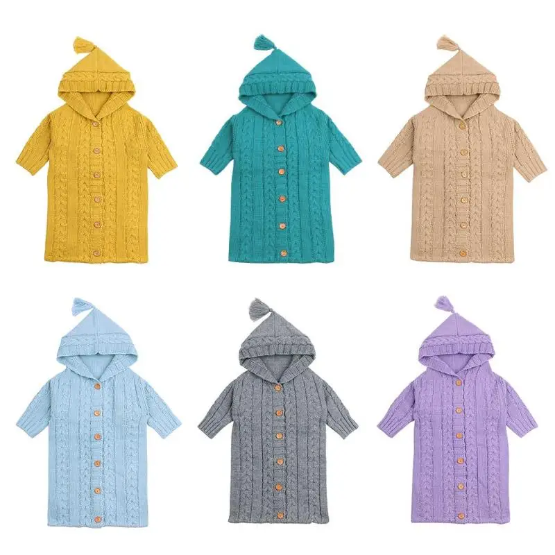 

2018 Thick Baby Swaddle Wrap Knit Envelope Warm Knit Newborn Baby Sleeping Bags Stroller Envelopes Hooded newborn Sleepsacks