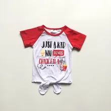 Летняя Красная футболка для детей, которые любят картофеля фри, топ с оборками и короткими рукавами, рубашки регланы, футболка хлопковая одежда для девочек