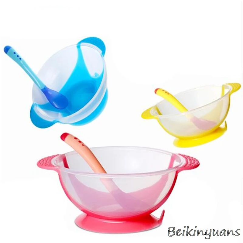 

Temperature Sensing bean Child Tableware Spoon Food to use Learning Dishes Service Plate/Tray Suction Cup Baby Dinnerware