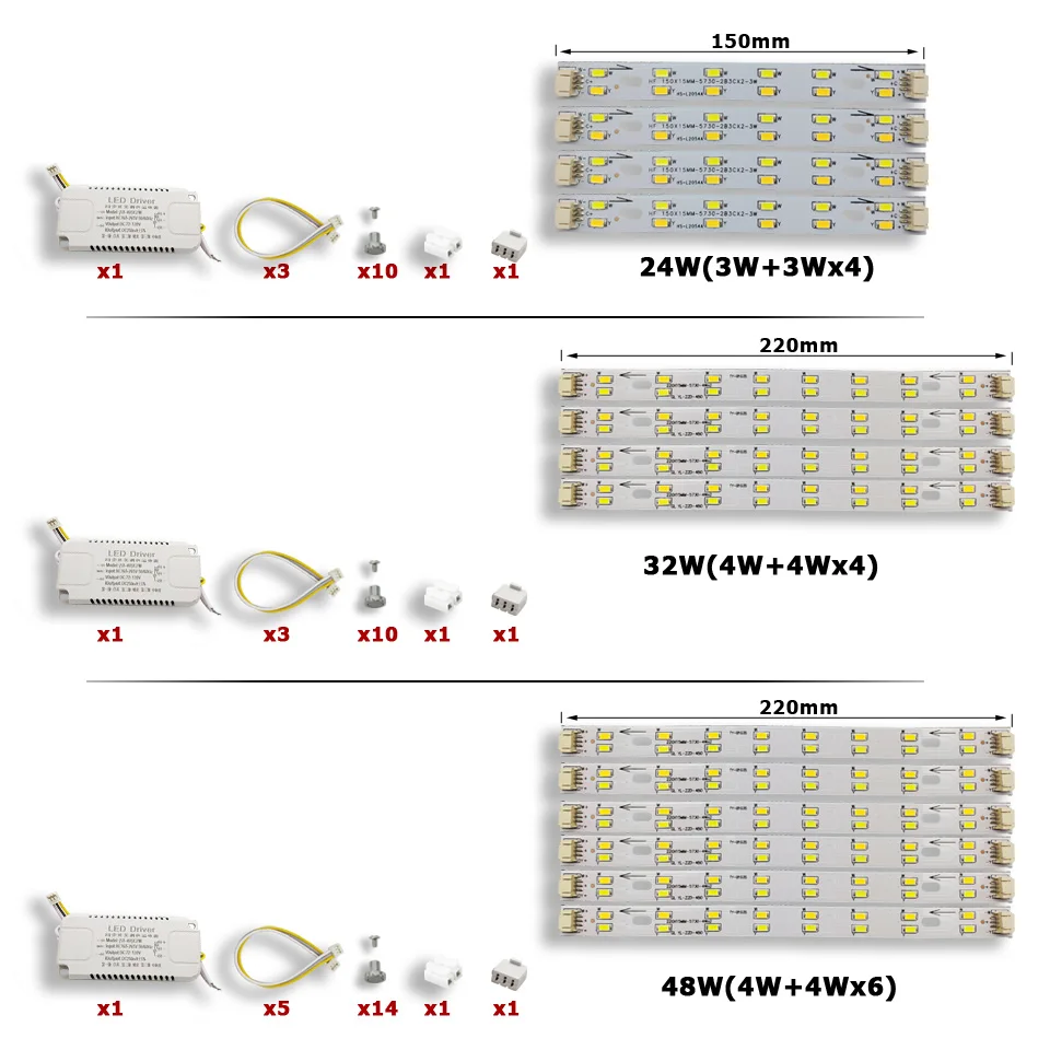 Светодиодный комплекты PCB 24/36/48/64/80 Вт светильник полосы SMD5730 Алюминий пластина для лампы 220V Изменяемая потолочный светильник заменить трубки модифицированной ПХД наборы