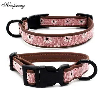

Microfiber Leahter Dog Collar for Small Puppy Dogs Adjustable Cat Collar Daisy Print Plastic Buckle Pet Leads Supplies 10E