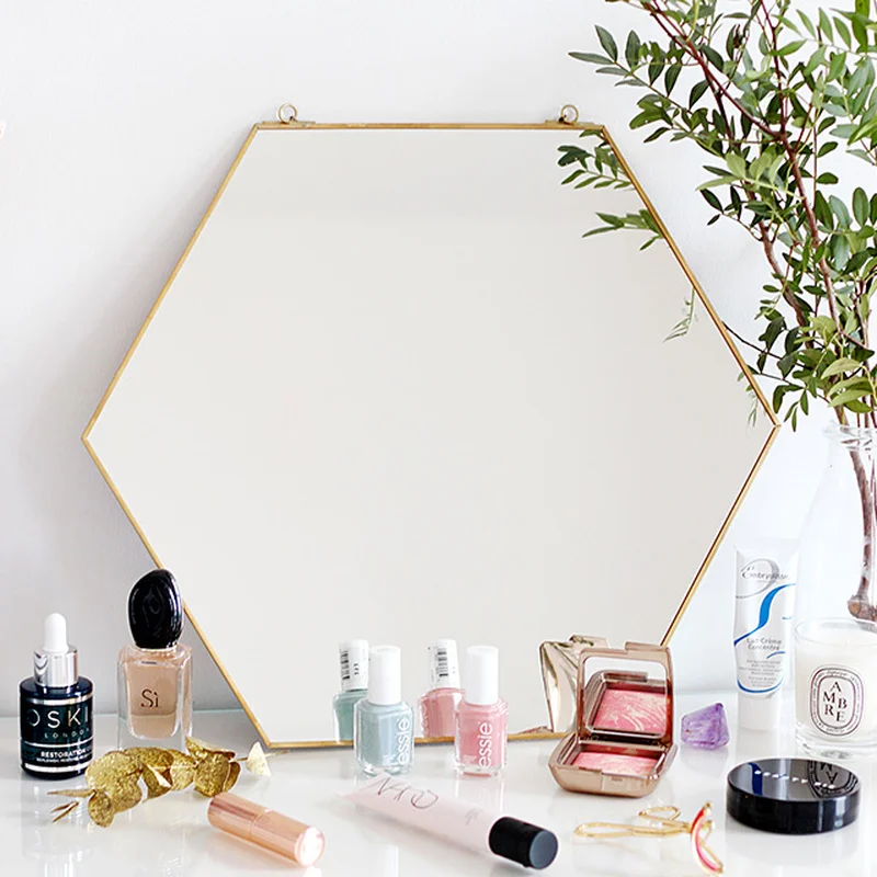 

Nordic style geometric shape wall mirror bathroom vanity makeup mirror bathroom decoration wall hanging LW0311725