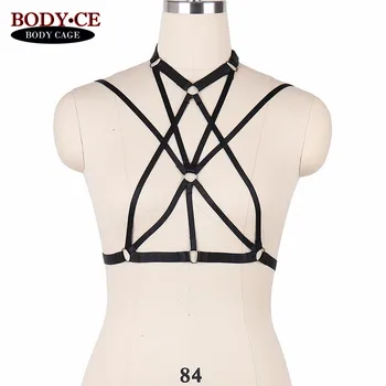 

BODYCAGE Bustier Black Body Harness Belt Elastic Bondage Lingerie Strappy Tops Cage Bra Sexy Goth Fetish Exotic Underwear Womens
