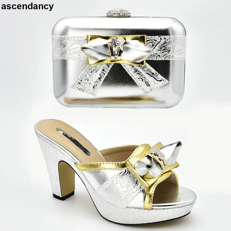 

New Arrival Italian Ladies Shoes and Bags To Match Set Decorated with Rhinestone Set of Shoes and Bags To Match Elegant Slio On