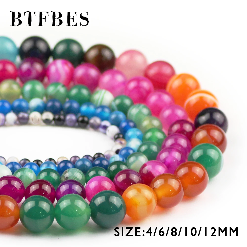 

BTFBES AAA Natural Multicolour Stripe Carnelian Beads 4 6 8 10 12mm Banded Onyx Round Loose Bead For Jewelry Bracelet Making DIY