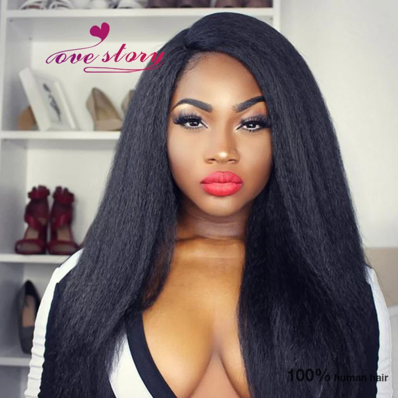 Coarse yaki lace front human hair wigs black women 150 density natural