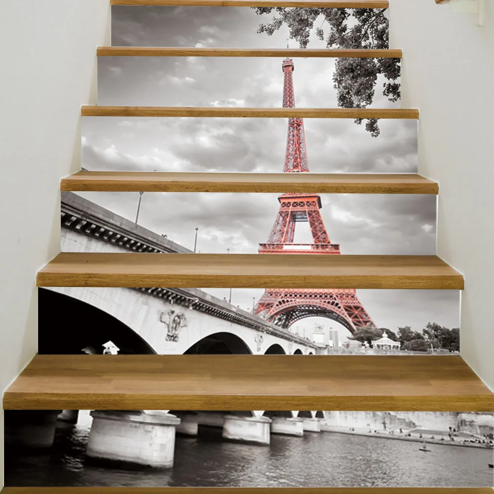 Murales de escaleras 13 unids o 6 unids /set Torre Eiffel MURALES 3D DE ESCALERAS