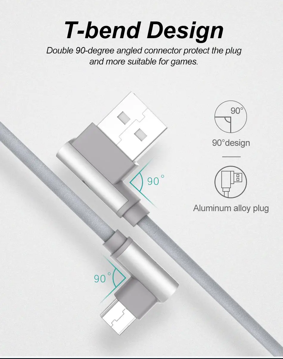 Jellico Быстрая зарядка Micro USB кабель угол 90 градусов L Форма нейлон плетеный кабель зарядного устройства для Xiaomi huawei Micro USB порт