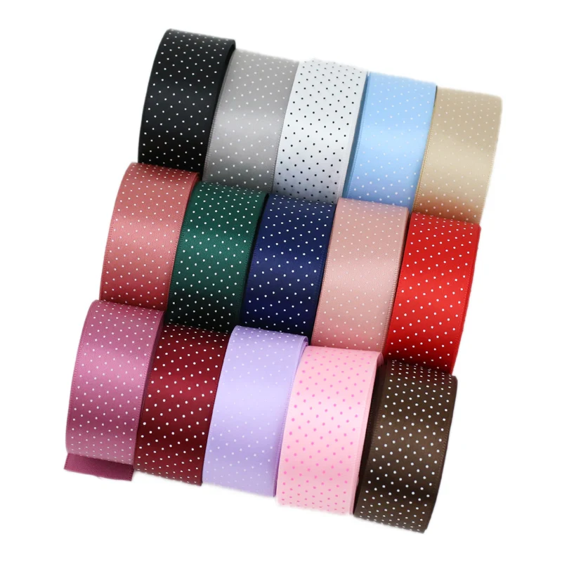 

(5 yards/lot) Dots Printed Satin ribbon lovely series ribbons wholesale