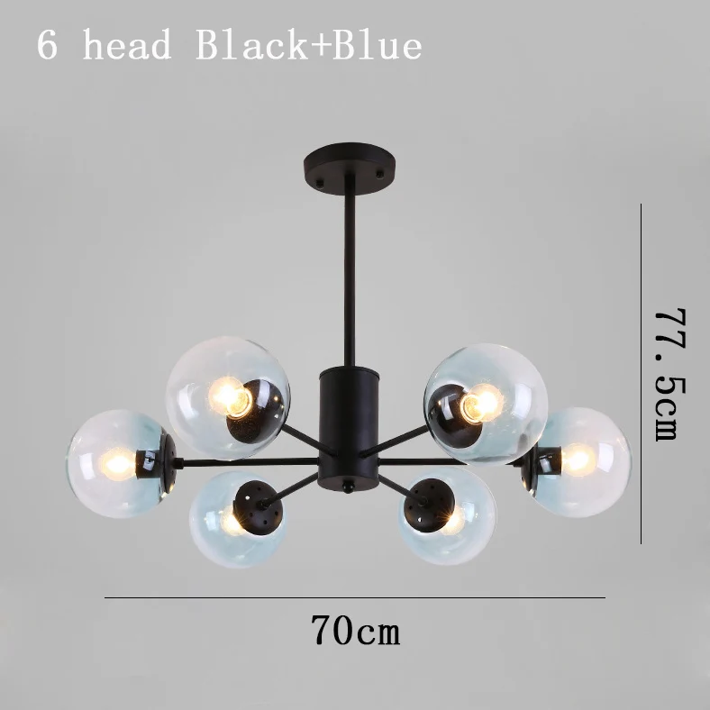 Современная люстра в скандинавском стиле, светодиодная лампа в стиле арт-деко, черная, золотая, белая, Потолочная, подвесная люстра, лампа для кухни, гостиной, лофт, спальни - Цвет абажура: 6 head Black-Blue