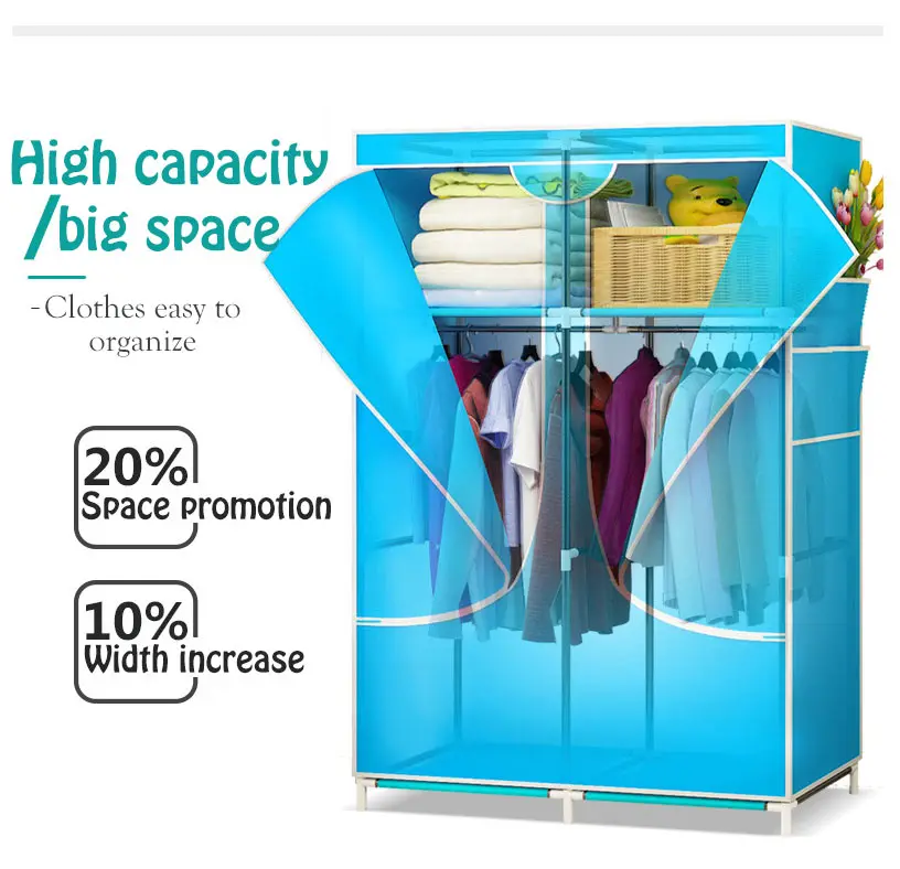Шкаф на молнии, нетканый материал, стальной каркас, подкрепление, стоячий органайзер для хранения, съемный шкаф для одежды, мебель