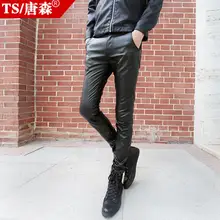 Мужская одежда стилист тенденция кожаные штаны узкие штаны брюки черные узкие Брюки Большие размеры певица костюмы