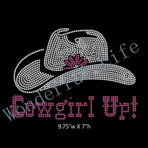 

Wonderful Life Cow Girl Cap Pink with Clear stones Hotfix Rhinestone Transfers For Man Tshirt Decoration