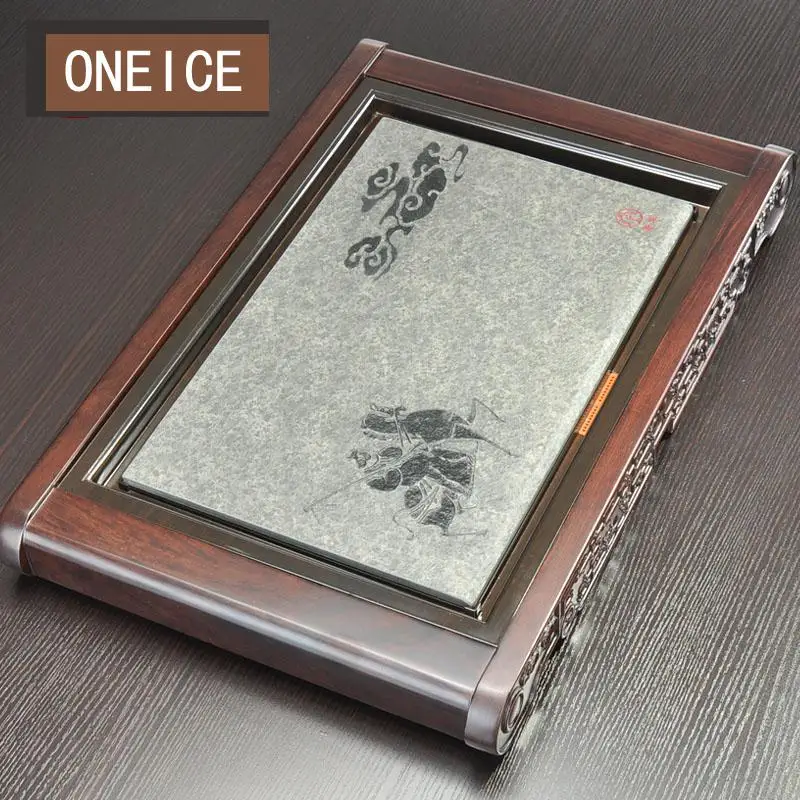 

Ebony Wood With Wujin Stone Innovation Black Gold Kungfu Tea Sea Carving Table Tray