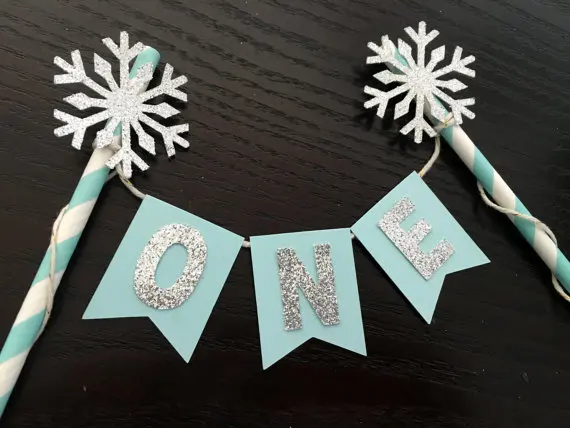 

silver glitter Snowflake custom name or number Cake Bunting Banner. 1st Birthday Cake Decor. Princess Party birthday baby shower