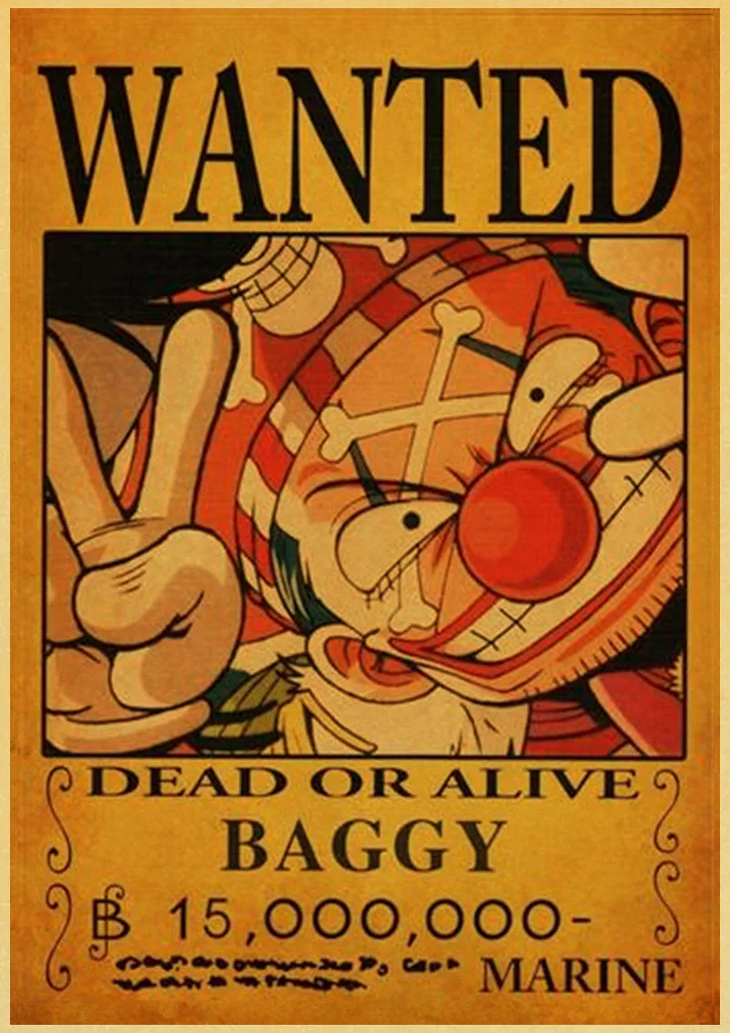 Японский Классический Аниме one piece Wanted Ретро плакат Обезьяна D Luffy Wanted винтажная настенная живопись стены комнаты художественные плакаты