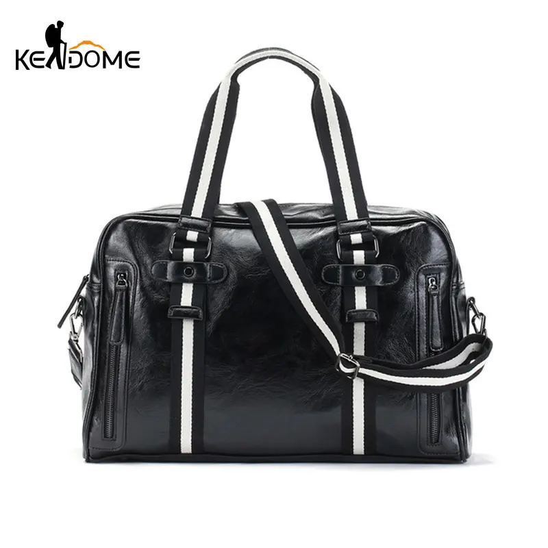 Black Pu Leather Sports Gym Bag Big For Male Outdoor Men's Gymnastic Fitness Bags Traveling Handbags Over the Shoulder XA625WD