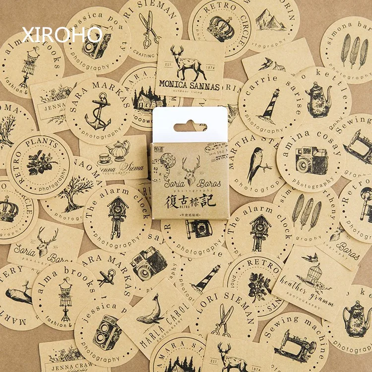 46PCS/LOT Decorative Paper Stickers Vintage Retro Round Lable For Phone Diary Scrapbooking Gift