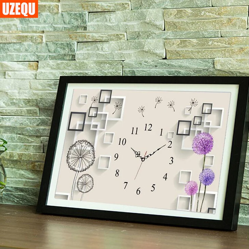 

UzeQu Diamond Embroidery Wall Clock Dandelion 5D DIY Diamond Painting Flower Watch Cross Stitch Full Round 3D Diamond Mosaic