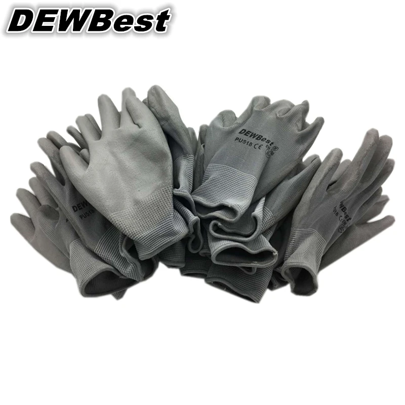 DEWBest самые дешевые ПУ материал 13 калибра нейлон ладони защитные перчатки, перчатки мужские рабочие 24 шт = 12 пар 3 года для нормального использования