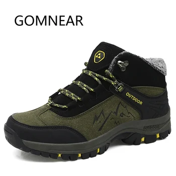 

GOMNEAR Plush Winter Sneakers Boots Men Hiking Shoes Outdoor Trekking Shoes Tourism Mountain Climbing Shoes Hunting Boots Male
