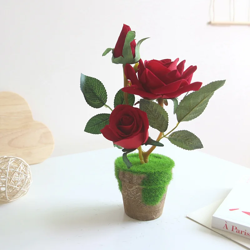 Fake rose silk artificial flower bonsai rose Simulation Plant Wedding Supplies New Year Party Decoration