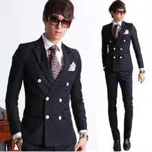 Мужские классические костюмы мужской свадебный костюм черный двубортный костюм для мужской костюм пара сшитые по мерке жакеты и брюки