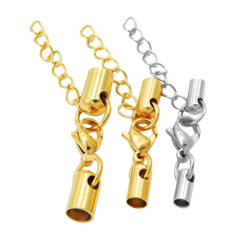 

5pcs Stainless Steel Lobster Clasp Extension chain adjustable Tone Buckle Leather Cord Lock DIY Leather Bracelet Jewelry Making