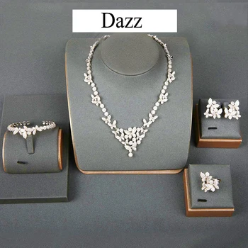 

Dazz Luxury Butterfly Tricolor Zircon Copper Wedding Jewelry Set For Women Nigeria Party Necklace Earrings Dubai 4PCS Sets Gifts