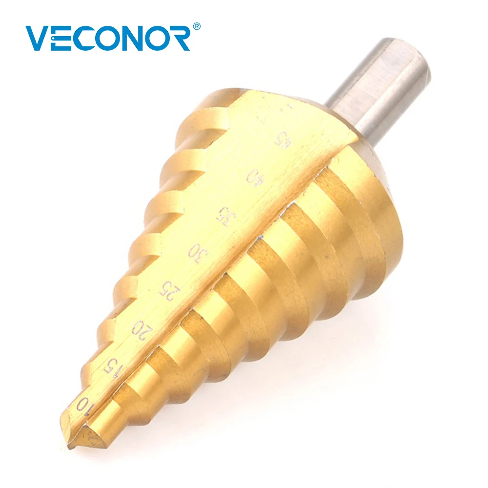 Veconor 10-45mm impact step drill bit titanium nitride coated HSS steel hole cutter tool set 12mm triangle shank