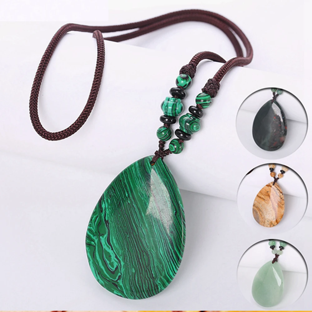 

Natural Water Drop Agate Amber Lapis Lazuli Tiger Eye Turquoise Powder Crystal Necklace Pendant Reiki Purple Veins Onyx Jewelry