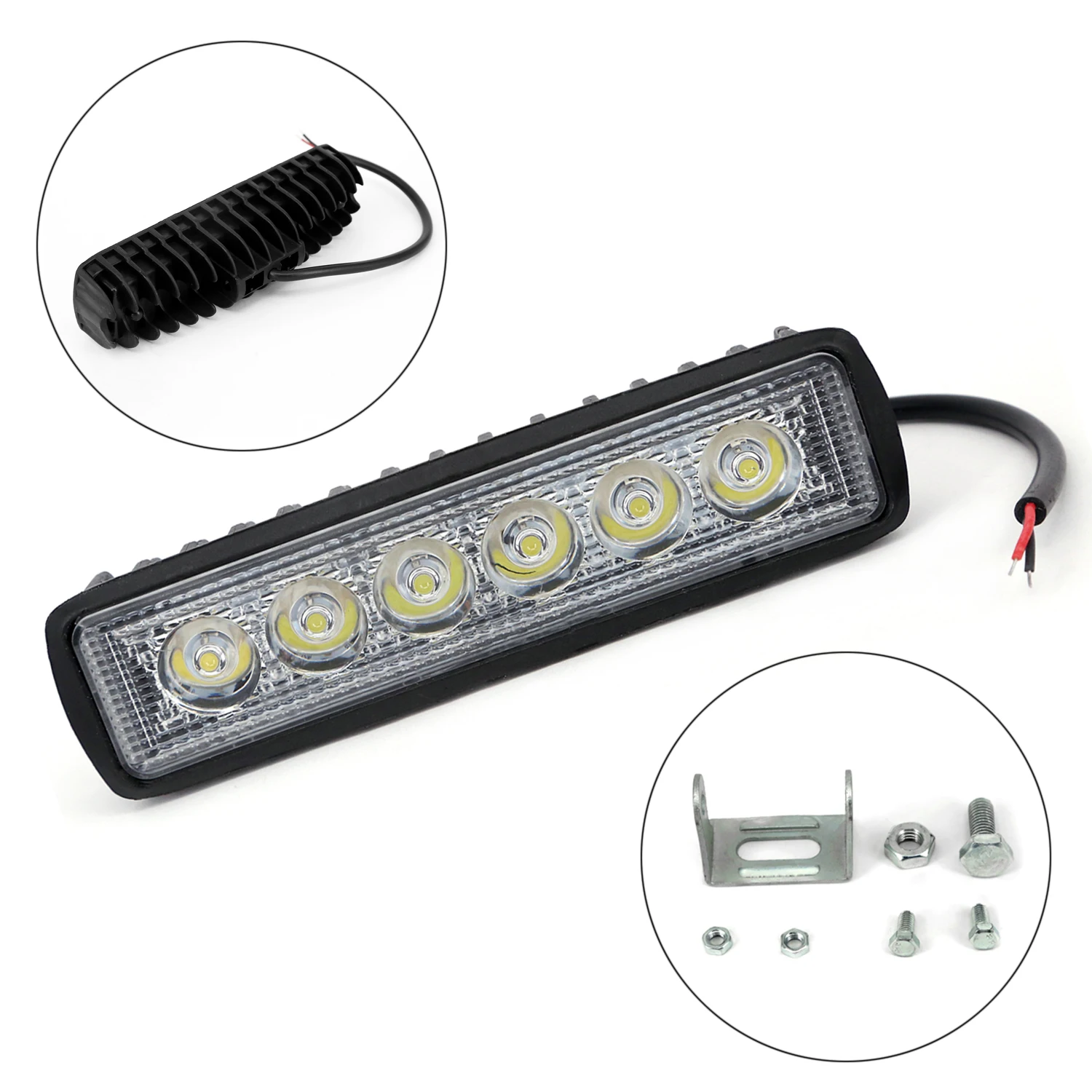 

1pc Car Truck LED Work Light Bar 12V Spot Light For Driving Lamp Offroad SUV 18W 6-LED White Work Light Bar 4WD Wire Head