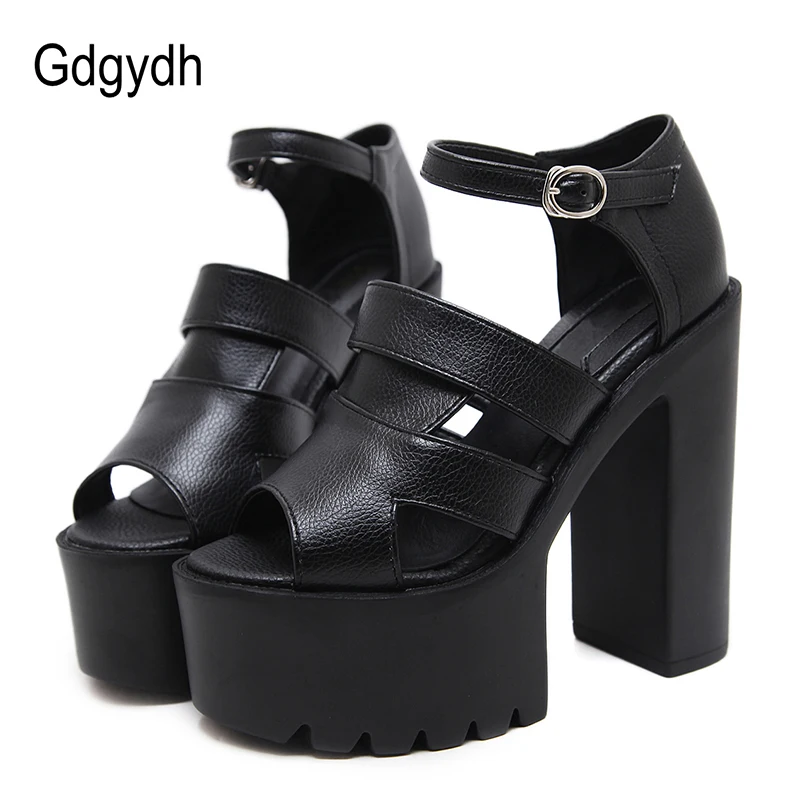 

Gdgydh Women Summer Shoes Platform Open Toe Leather PU Fashion Buckle Ladies Sandals Extreme High Heels Comfortable Black 2019