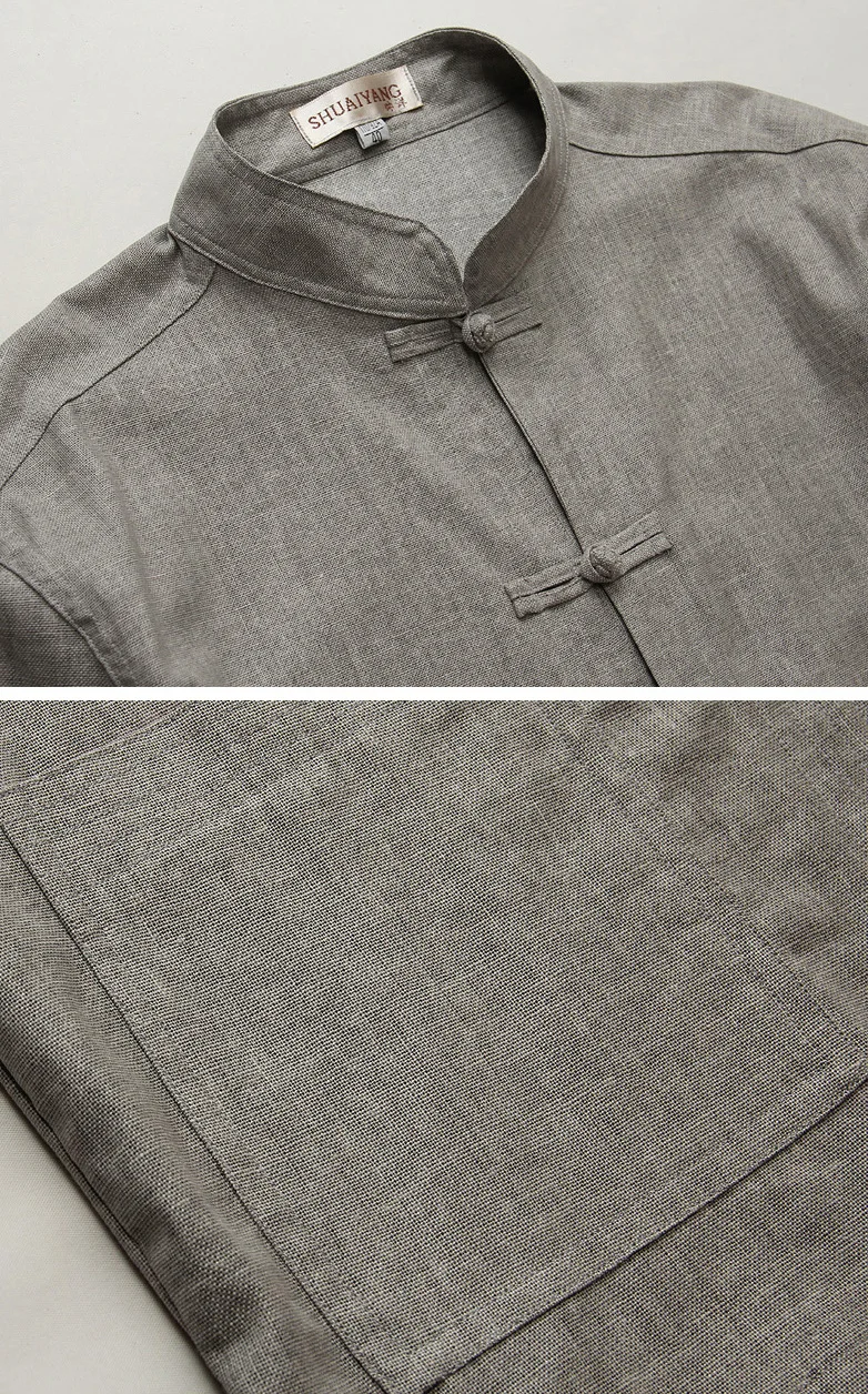 Summer handsome men's short-sleeved shirt linen collar clothing01