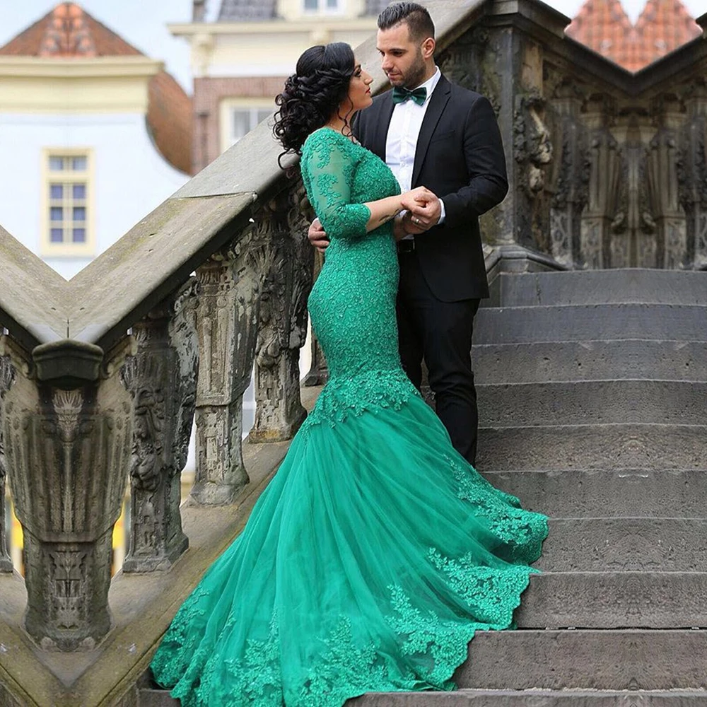 emerald green lace wedding dress