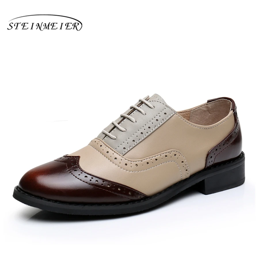 Women oxford shoes flat Genuine Leather casual vintage for pink lady shoes handmade flats woman spring summer