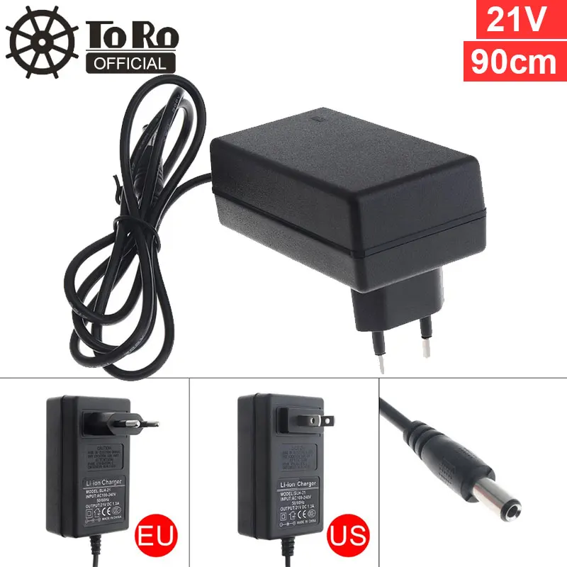 

TORO 90cm 21V Power Adapter Charger with EU Plug and US Plug for Lithium Electric Drill / Screwdriver / Wrench
