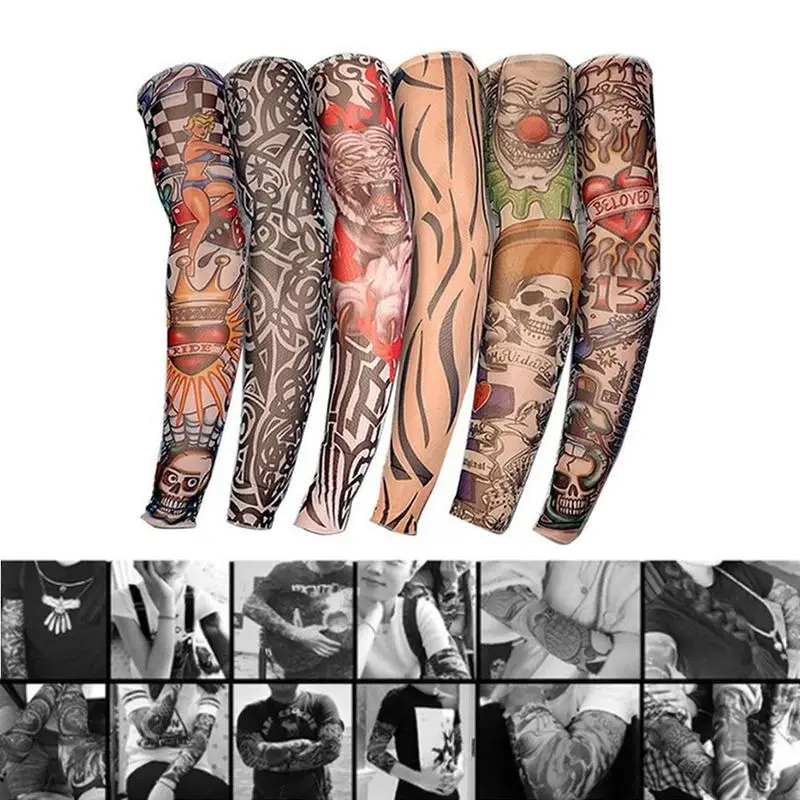 

New Nylon Elastic Fake Temporary Tattoo Sleeve Designs Body Arm Stockings Tatoo for Cool Men Women Drop shipping MWS2801