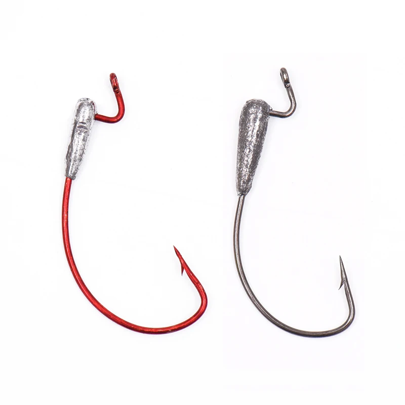 

10pcs Shank Weighted Crank Worm Fish Hook Red Silver Color Bass Fishing Hook Fishing Tackle Taxas Rig Hooks 4/0 5/0