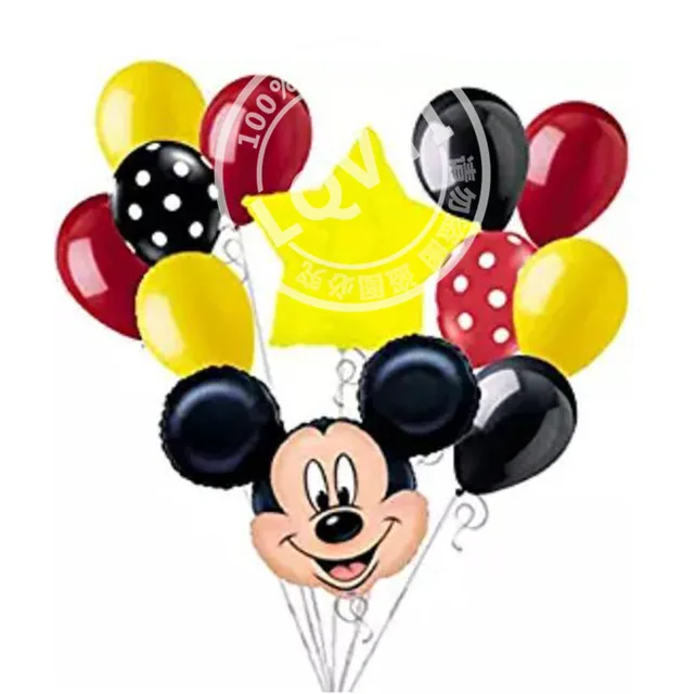 10pcs Happy birthday mickey minnie mouse Foil Balloons 12 inch wave point latex Balloons Baby party decoration globos kids toy