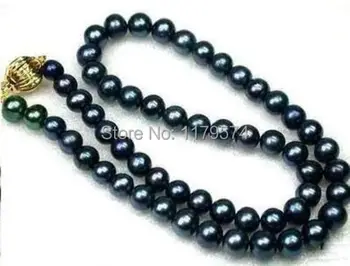 

Wholesale jewelry Beautiful Charming new fashion 8-9mm Black Cultured Pearl Necklace 18 AA+ W0458 Jewelry