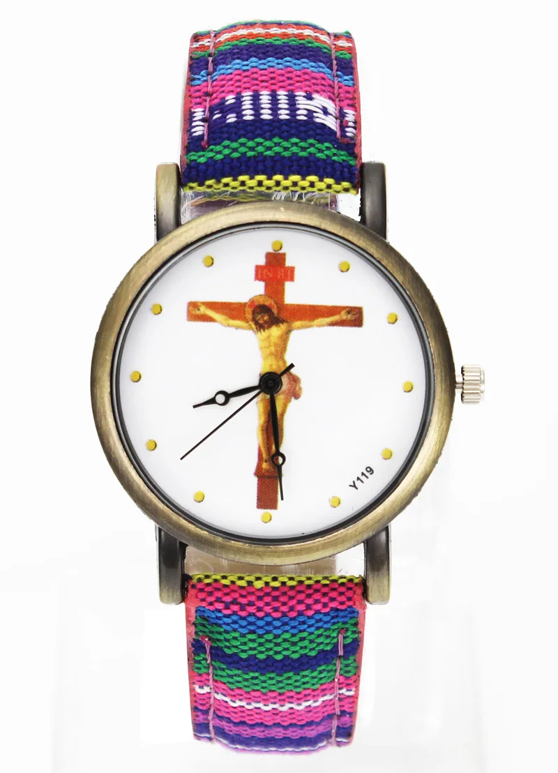 God Jesus Christ Crucifixion Cross Watches Easter Day Christian Religious Canvas Cloth Band Unisex Sport Casual Relojes Watch 5