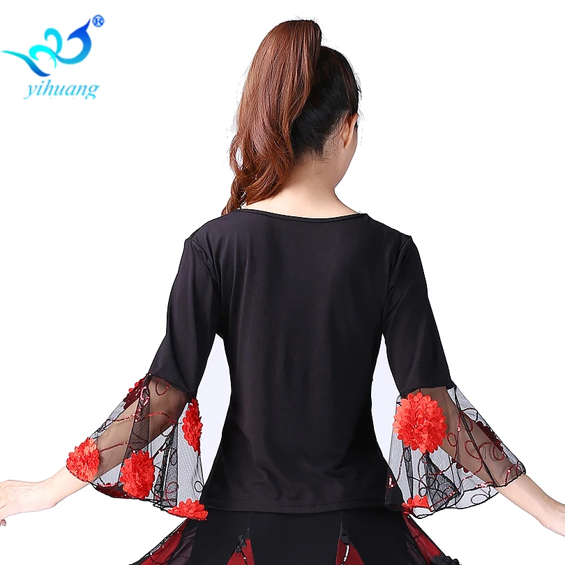 Cena Kostium do tańca towarzyskiego bluzki Flamenco standardowe nowoczesne stroje Waltz Latin Salsa Rumba Dancewear topy z długim rękawem