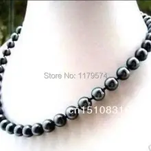 Новая мода 10 мм черный Южное море жемчужные бусы ожерелье ювелирных изделий дизайн женщина прекрасный подарок 1" AAA