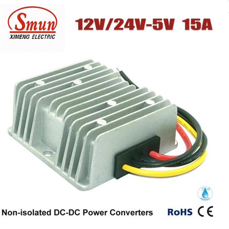 

12V/24VDC to 5VDC 15A DC-DC Converter Step Down Power Supply Transformer