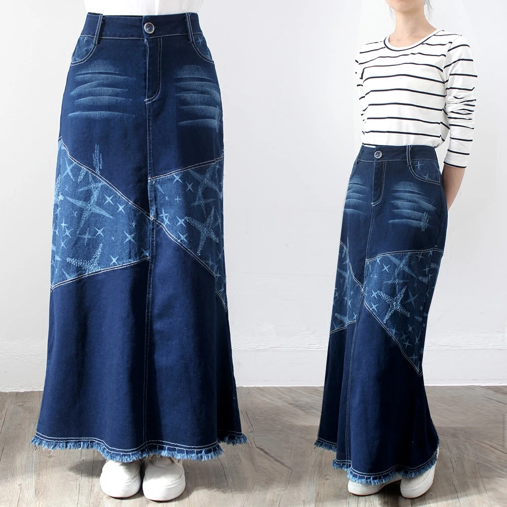 Free Shipping 2017 New Fashion Long Maxi Denim Jeans Skirts For Women